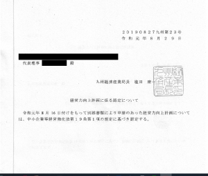 経営力向上計画の認定情報（2019年9月12日）